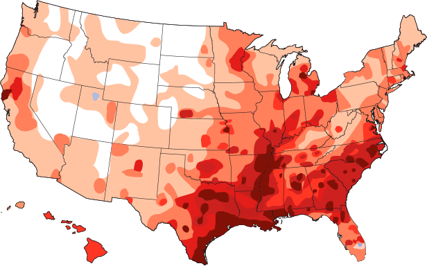 Map of Heartworm positive cases in 2001*