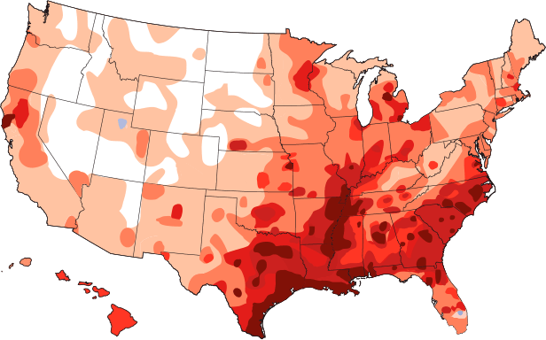 Map of Heartworm positive cases in 2001*